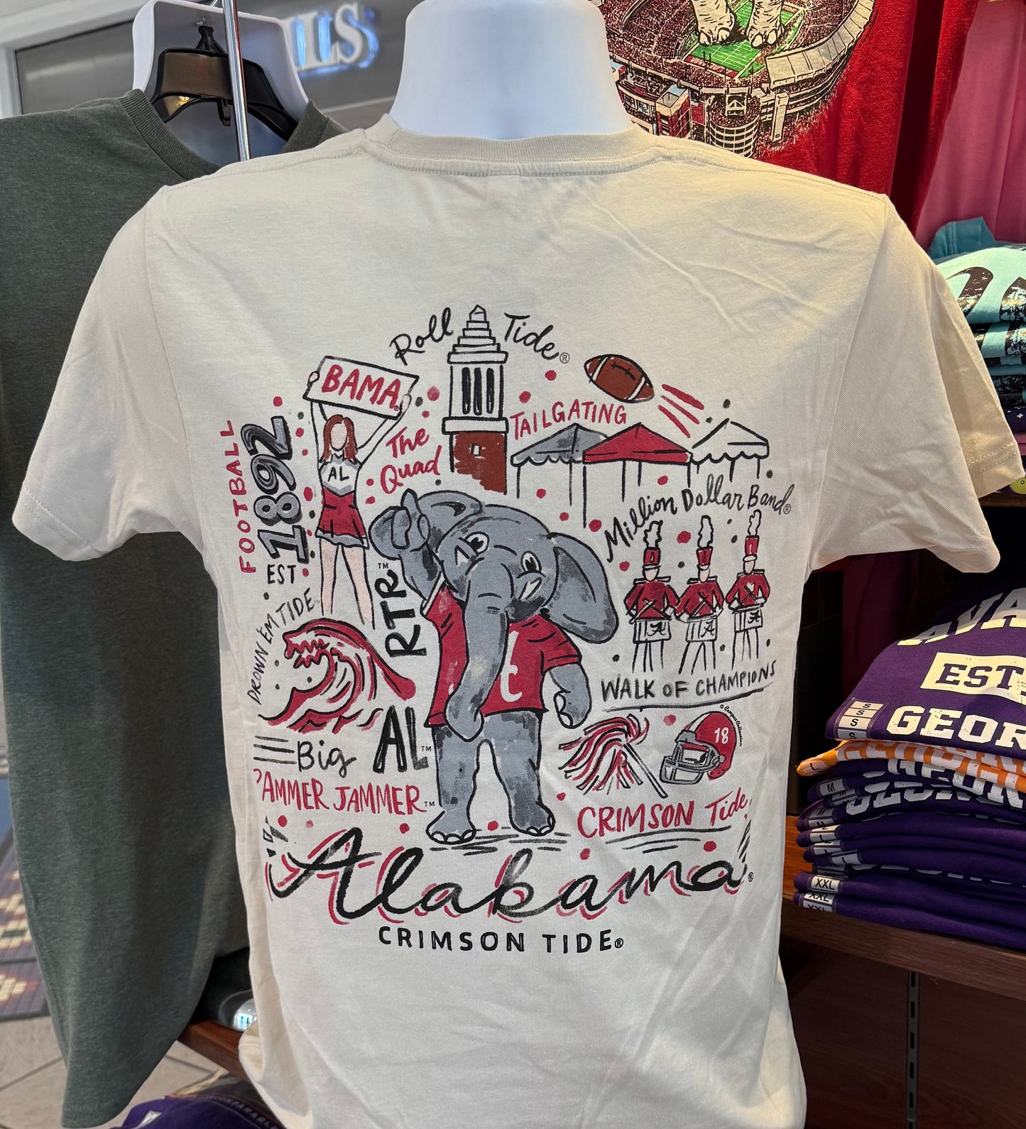 Alabama Crimson Tide T-Shirt - “Game Day Collage” (Short Sleeve Bone)
