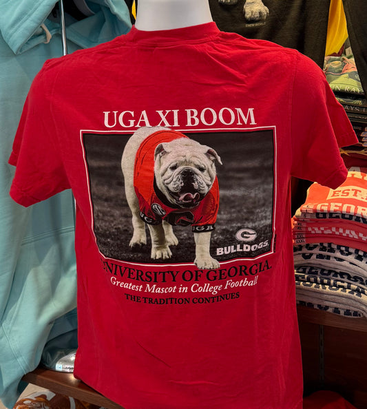 Georgia Bulldogs T-shirt - “Here Comes the Boom Graphic Tee” (Comfort Colors Short Sleeve Red)