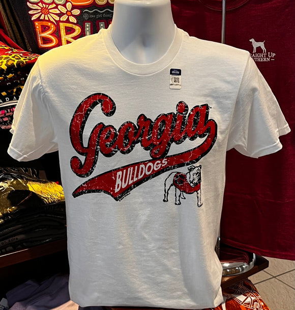 Georgia Bulldogs T-shirt - “Distressed Georgia Bulldogs” (Short Sleeve White)
