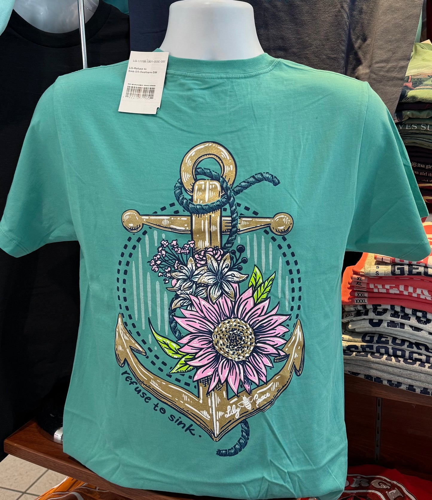 Lily Grace T-Shirt - “Refuse to Sink Anchor” (Short Sleeve Seafoam)