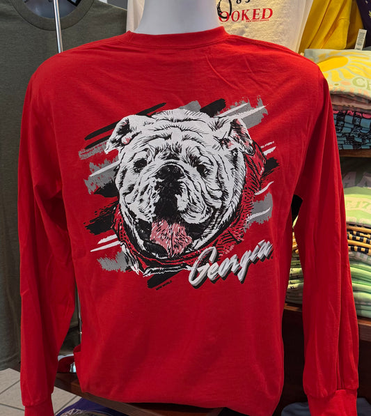 Georgia Bulldogs T-shirt - “Bulldog Sketch Graphic Tee” (Long Sleeve Red)