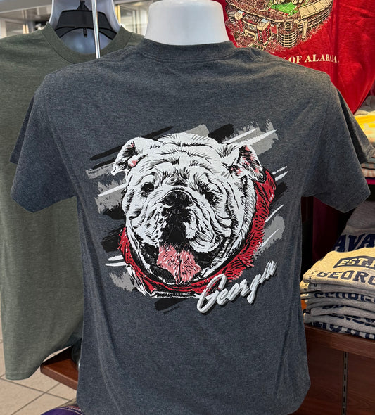 Georgia Bulldogs T-shirt - “Bulldog Sketch Graphic Tee” (Short Sleeve Charcoal Heather Gray)