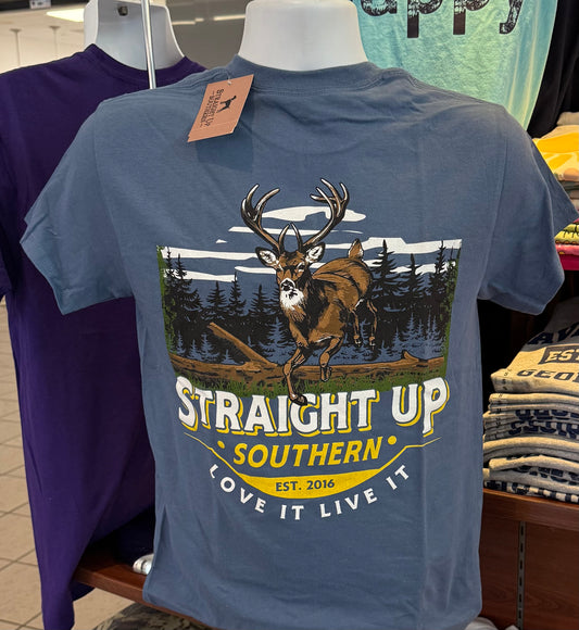 Straight Up Southern T-Shirt - Timber Buck (Short Sleeve Indigo)