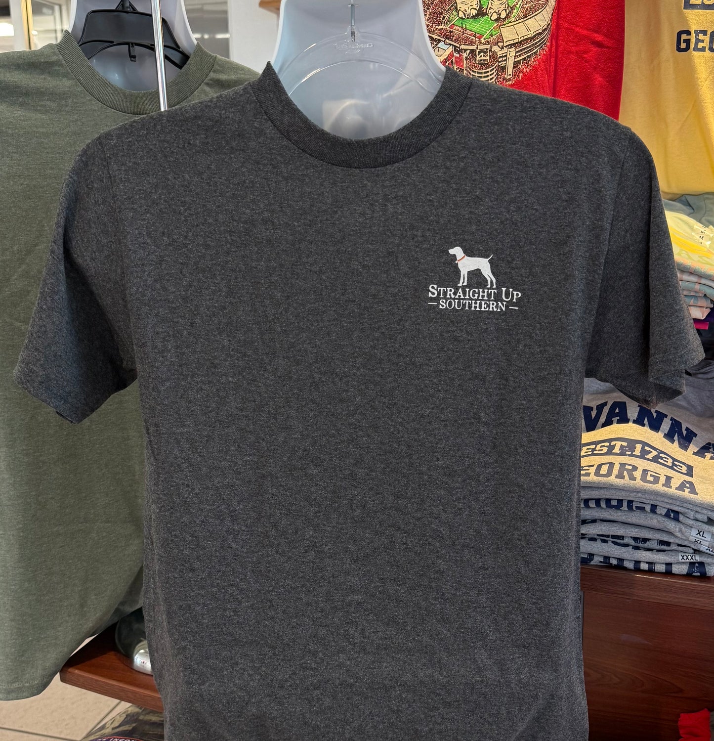 Straight Up Southern T-Shirt - Duck Camo Hunter’s Best Friend (Short Sleeve Dark Heather Gray)