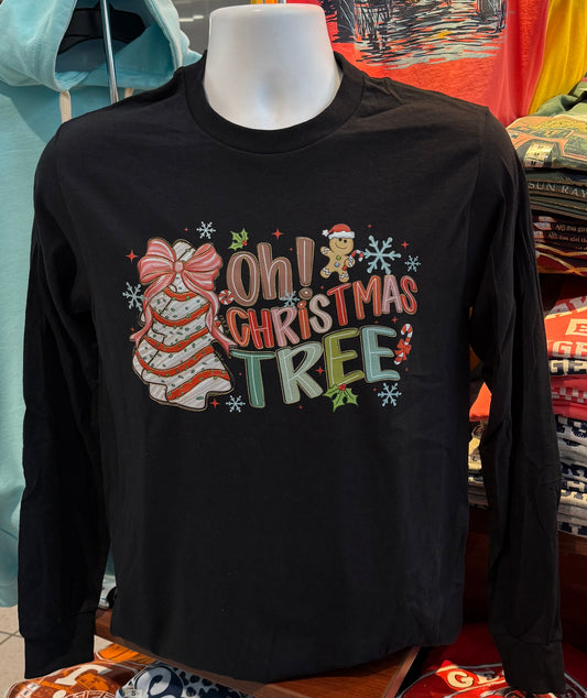 Christmas “Oh, Christmas Tree - Christmas Tree Cake” Graphic T-shirt (Long Sleeve Sleeve Black)