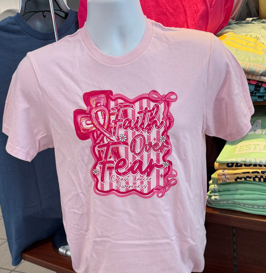 October Breast Cancer Awareness T-shirt - “Faith Over Fear” (Short Sleeve Pink)