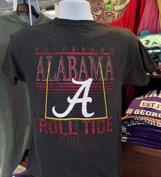 Alabama Crimson Tide T-Shirt - “Alabama Touchdown - Roll Tide Roll ” (Short Sleeve Heather Gray)