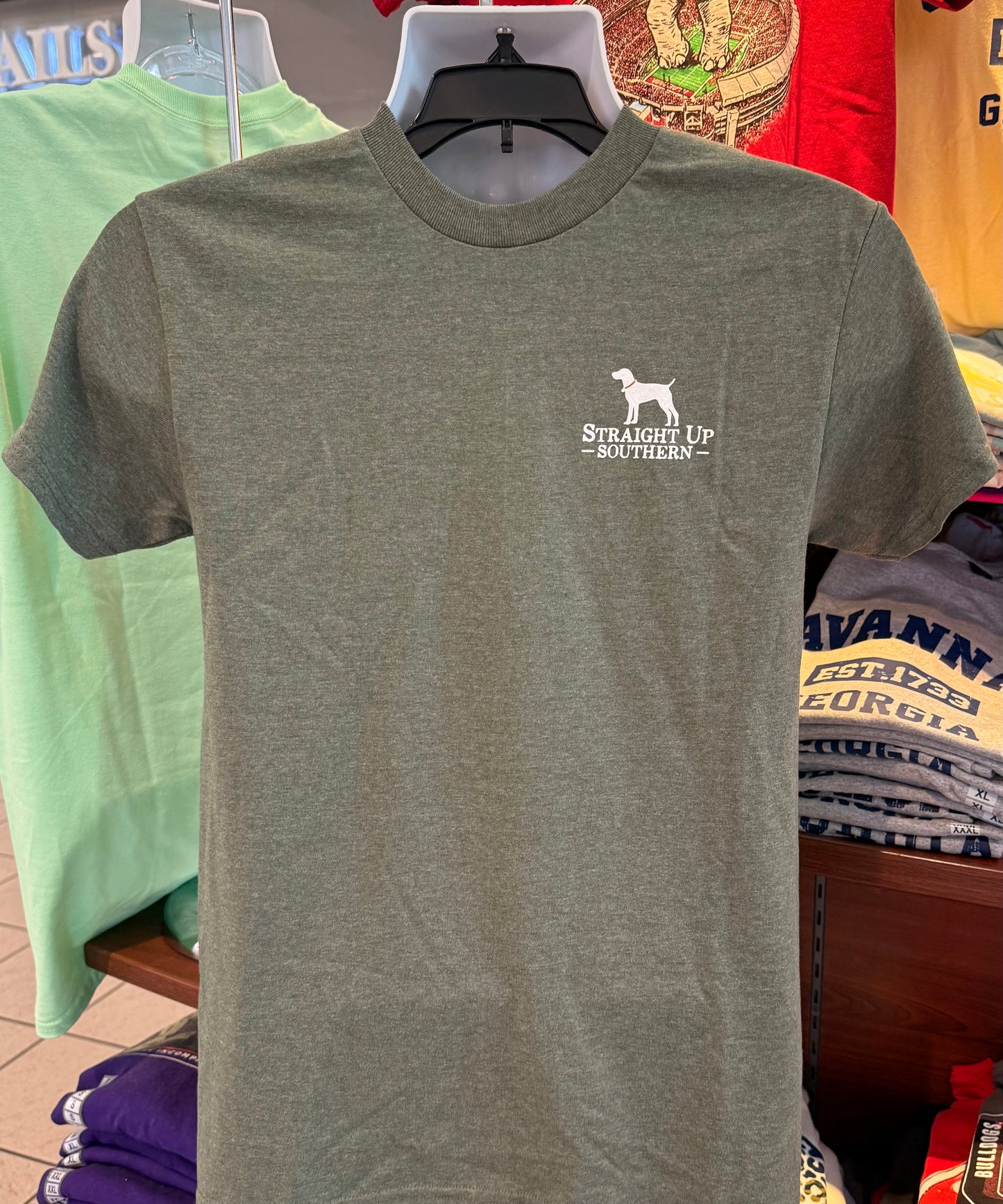 Straight Up Southern T-Shirt - Duck Camo Among the Reeds  (Short Sleeve Heather Military Green)
