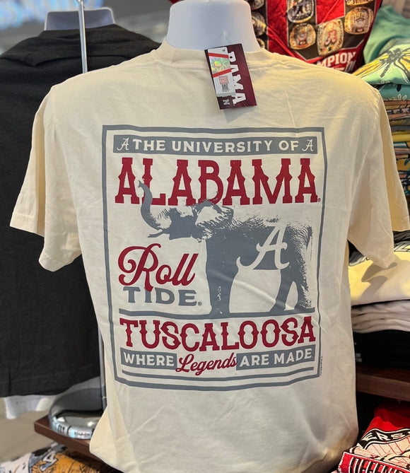 Alabama Crimson Tide T-Shirt - “Alabama Poster - Where Legends Are Made” (Comfort Colors Short Sleeve Ivory)