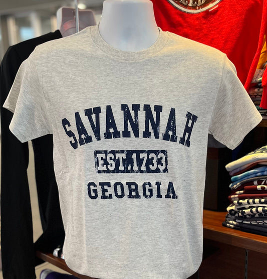 Savannah “Established 1733” Short Sleeve Tee (Ash gray)