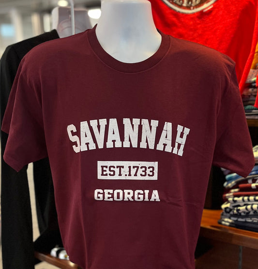 Savannah “Established 1733” Short Sleeve Tee (Maroon)