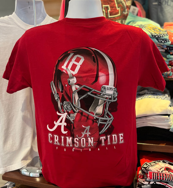 Alabama Crimson Tide T-Shirt - “Alabama Helmet - Crimson Tide Football” (Short Sleeve Crimson)