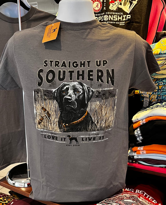 Straight Up Southern T-Shirt - Love It, Live It Lab with Duck Call (Short Sleeve Charcoal)