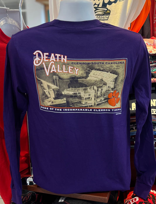 Clemson  Tigers T-shirt - “Death Valley Vintage Tee” (Long Sleeve Purple)