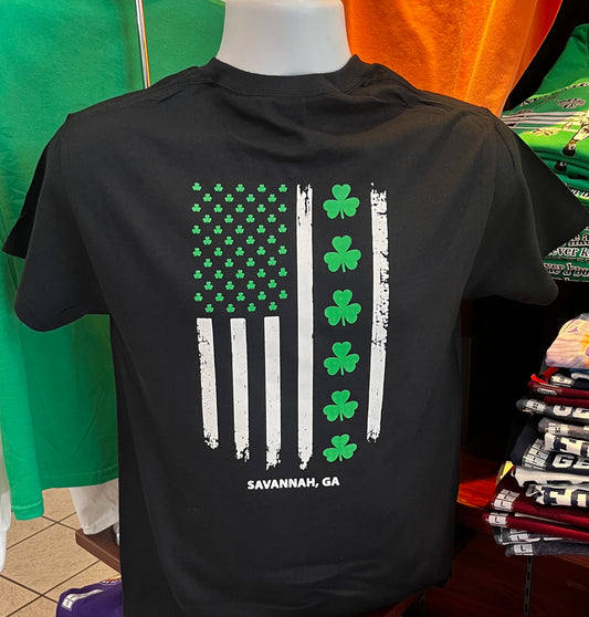 St. Patrick’s Day “Shamrock Flag”  Short Sleeve (Black)
