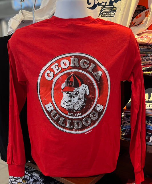 Georgia Bulldogs T-shirt - “Dawg Pride Vintage Sign” (Long Sleeve Red)