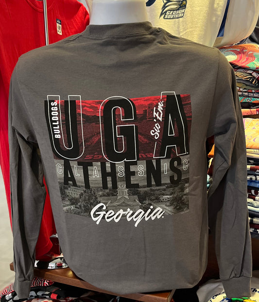 Georgia Bulldogs T-shirt - “Classic Athens Graphic Tee” (Long Sleeve Charcoal)