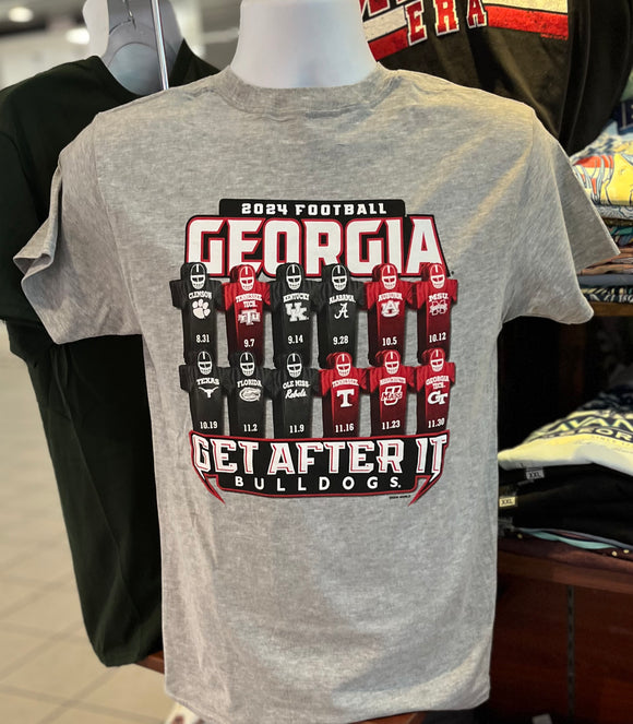 Georgia Bulldogs T-shirt - “2024 Schedule - Get After It” (Short Sleeve Sport Gray)