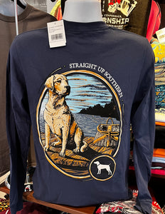 Straight Up Southern T-Shirt - “Lab on Dock” (Long Sleeve Navy)