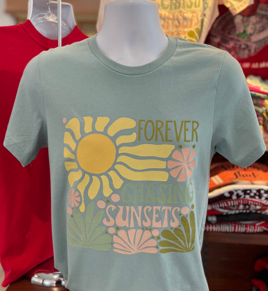Forever Chasing Sunsets Graphic T-shirt (Short Sleeve Dusty Blue)