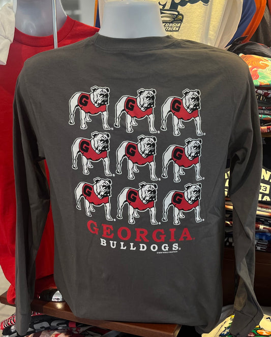 Georgia Bulldogs T-shirt - “Classic Mascot Matrix” (Long Sleeve Charcoal)