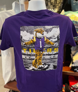 LSU Tigers T-shirt - Mike the Tiger at Tiger Stadium” (Short Sleeve Purple)