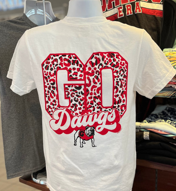 Georgia Bulldogs T-shirt - “Leopard Go Dawgs” (Comfort Colors Short Sleeve White)