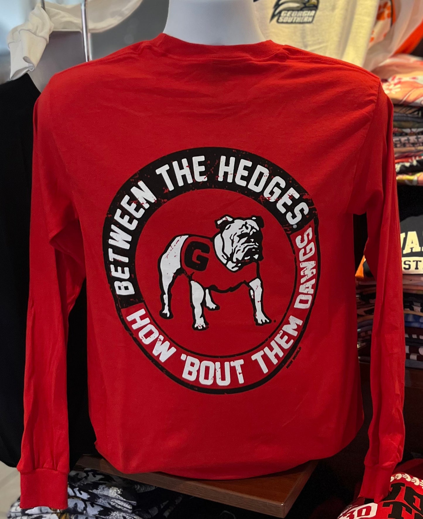 Georgia Bulldogs T-shirt - “Between the Hedges” (Long Sleeve Red)