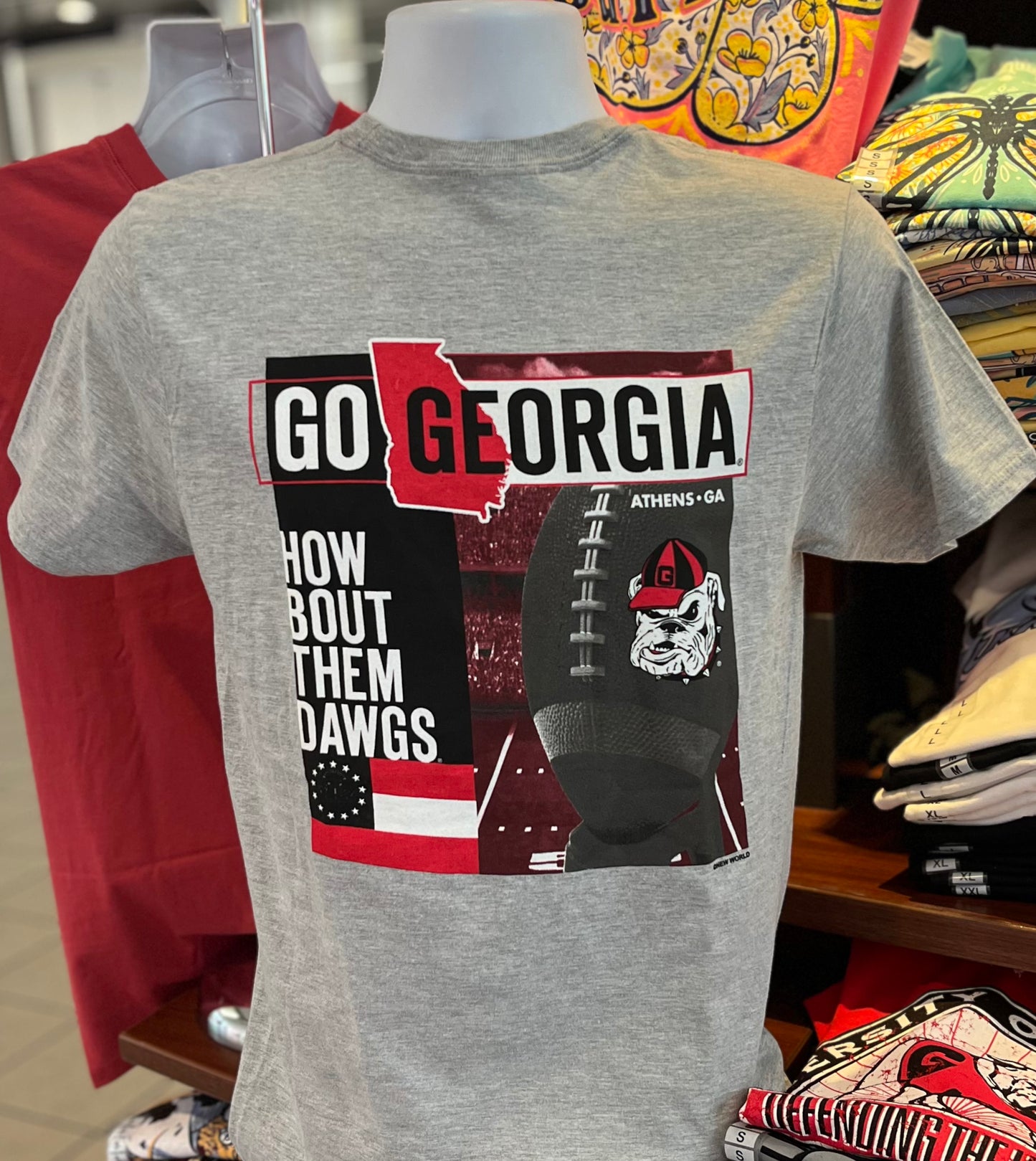 Georgia Bulldogs T-shirt - “Go Georgia - How ‘Bout Them Dawgs”” (Short Sleeve Sport Gray)