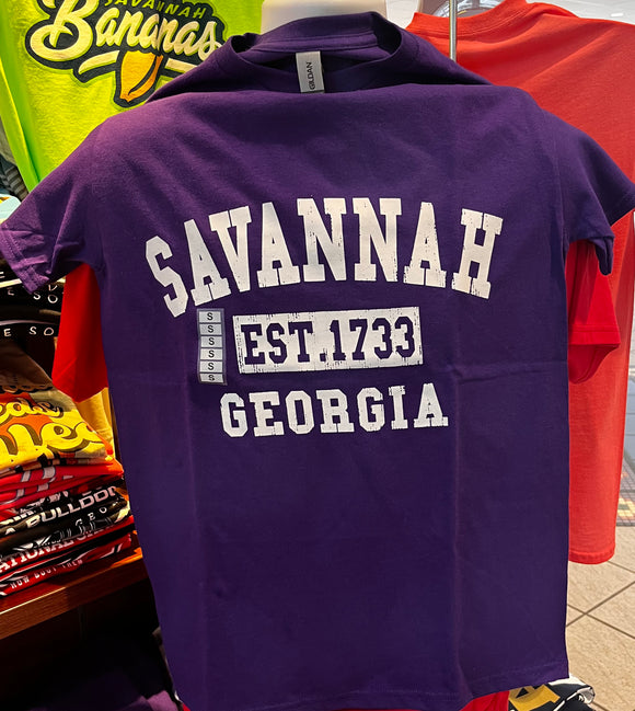 Savannah “Established 1733” Short Sleeve Tee (Purple)