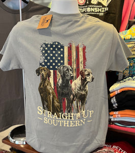 Straight Up Southern T-Shirt - 3 Dogs America (Short Sleeve Gravel)