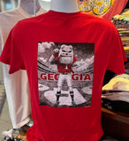 Georgia Bulldogs T-shirt - “Hairy Dawg - Sanford Stadium Sketch” (Short Sleeve Red)