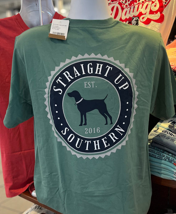 Straight Up Southern Pocket T-Shirt - Pointer Seal  (Short Sleeve Pine)