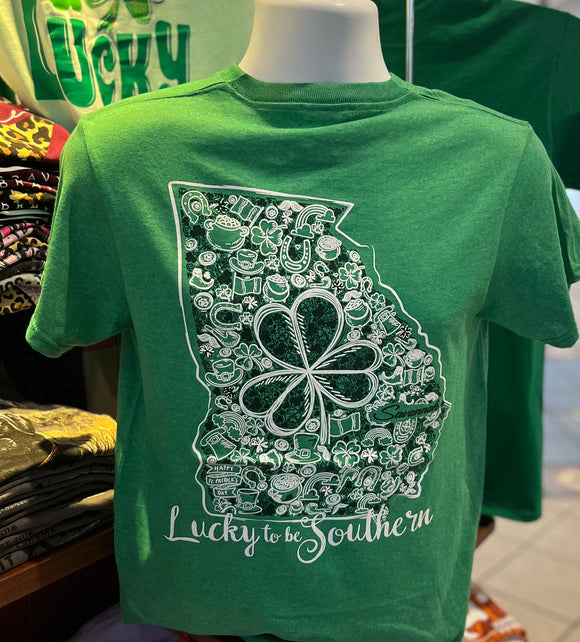 St. Patrick’s Day “Lucky Southerner”  Short Sleeve (Heather Kelly Green)