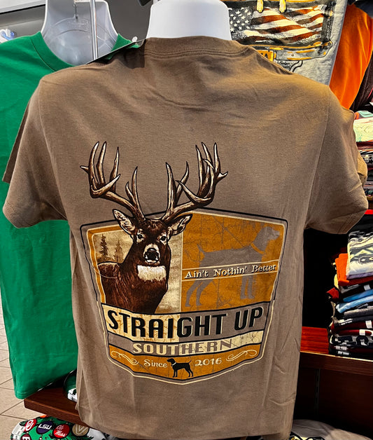 Straight Up Southern T-Shirt - Majestic Trophy Buck (Short Sleeve Savannah Brown)