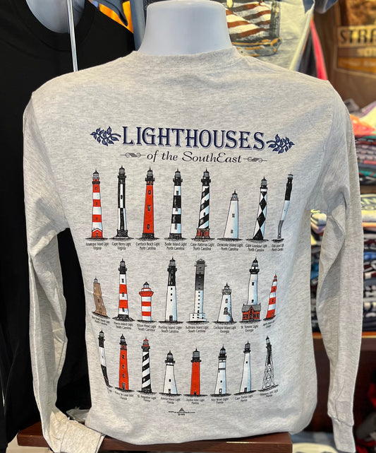 Savannah Lighthouses of the Southeast T-Shirt (Long Sleeve Ash Gray)