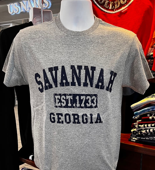 Savannah “Established 1733” Short Sleeve Tee (Sport Gray)