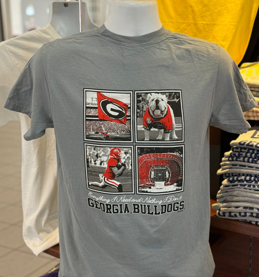 Georgia Bulldogs T-shirt - “Everything I Need and Nothing I Don’t Graphic Tee” (Comfort Colors Short Sleeve Gray)