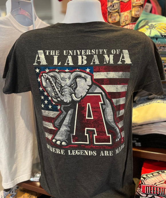 Alabama Crimson Tide T-Shirt - “Alabama Flag - Where Legends Are Made ” (Short Sleeve Heather Gray)