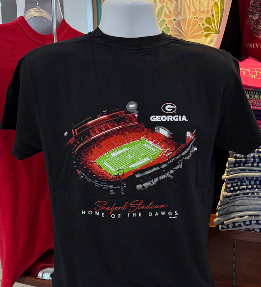 Georgia Bulldogs T-shirt - “Sanford Stadium at Night - The Home of the Dawgs Graphic Tee” (Comfort Colors Short Sleeve Black)