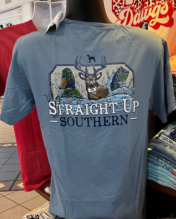 Straight Up Southern Pocket T-Shirt - Ducks and Buck  (Short Sleeve Slate)