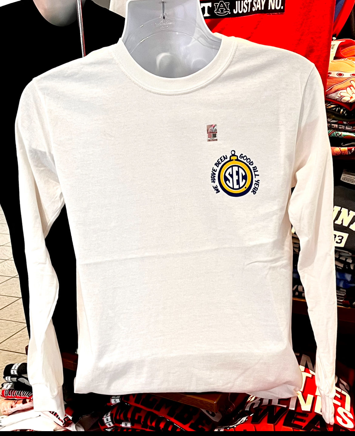 SEC Christmas Tree T-shirt - “We Have Been Good All Year” (Long Sleeve White)