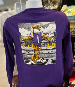 LSU Tigers T-shirt - “Mike the Tiger at Tiger Stadium” (Long Sleeve Purple)