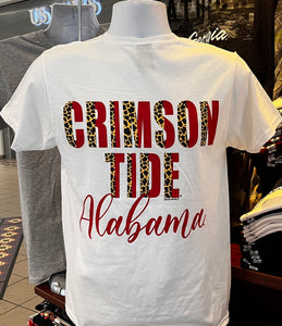 Alabama T-Shirt - Leopard “Crimson Tide” (Short Sleeve White)