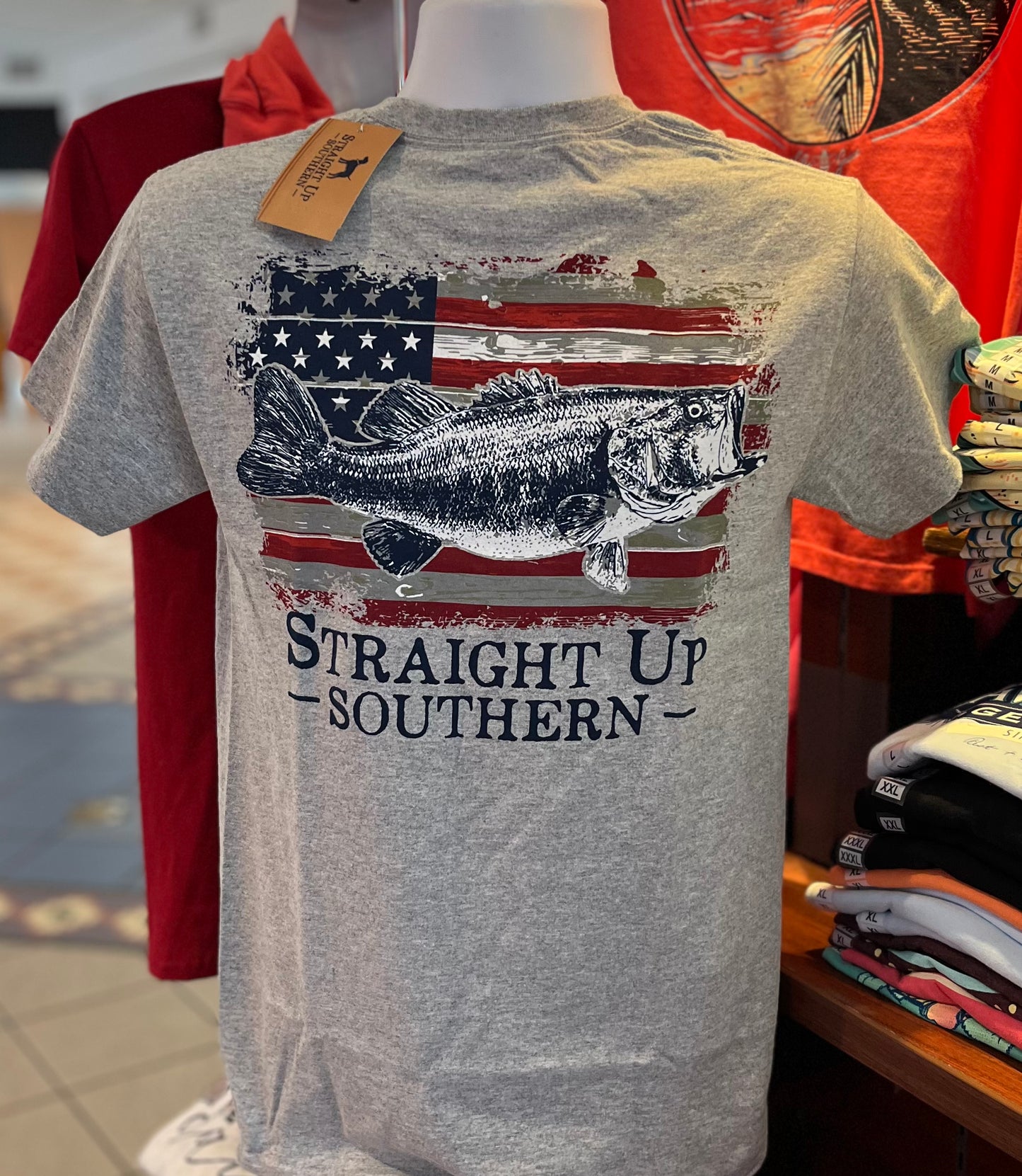 Straight Up Southern T-Shirt - Bass America  (Short Sleeve Sport Gray)