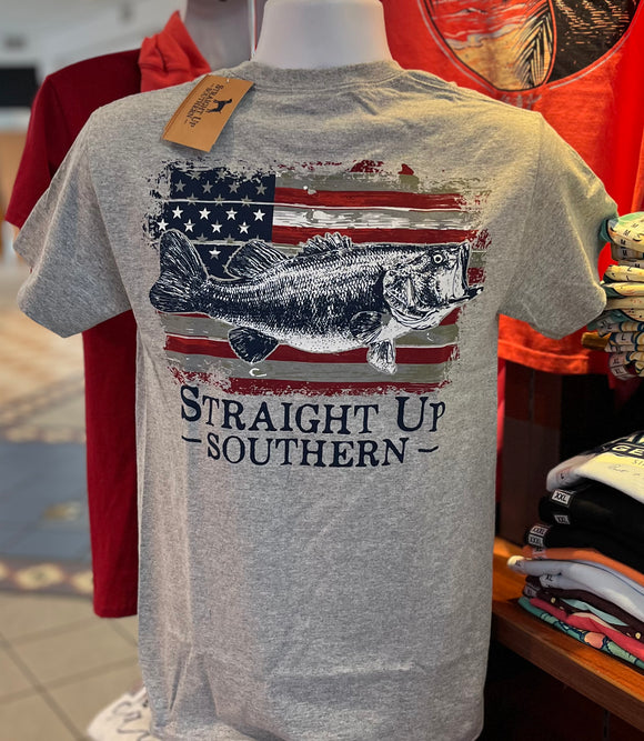 Straight Up Southern T-Shirt - Bass America  (Short Sleeve Sport Gray)