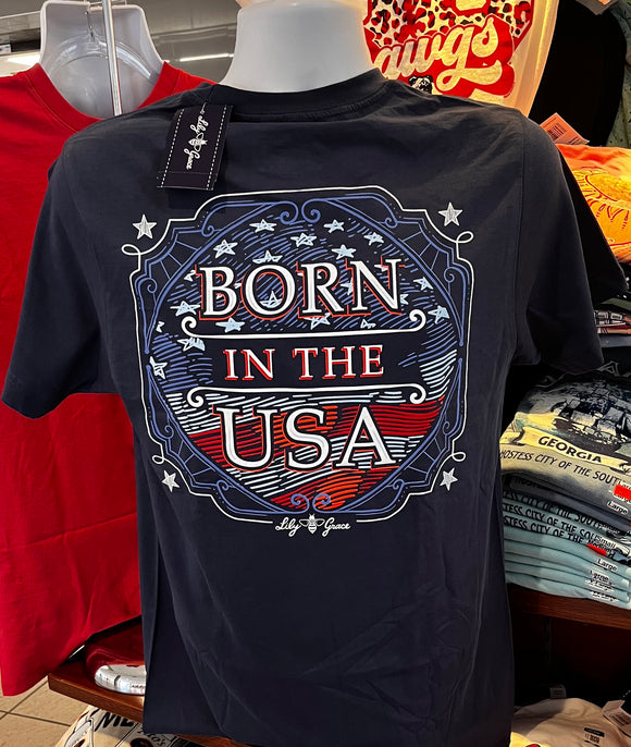 Lily Grace T-Shirt - “Born in the USA” (Short Sleeve Navy)