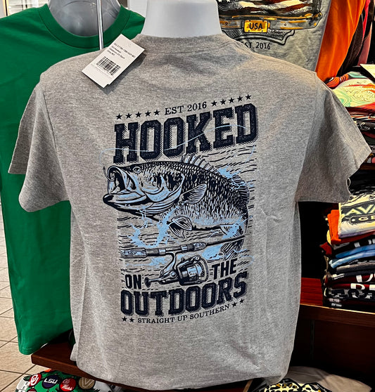 Straight Up Southern T-Shirt - Hooked on the Outdoors (Short Sleeve Sport Gray)