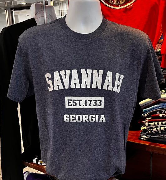 Savannah “Established 1733” Short Sleeve Tee (Heather Navy)