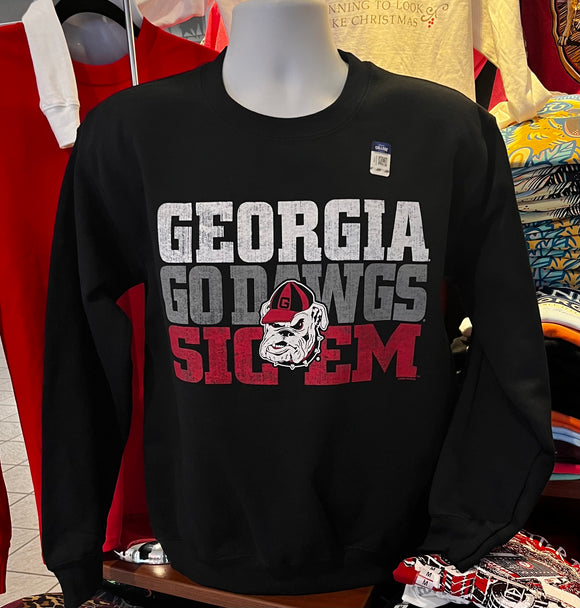 Georgia Bulldogs Sweatshirt - “Go Dawgs, Sic ‘Em”  (Black Crew Sweatshirt)